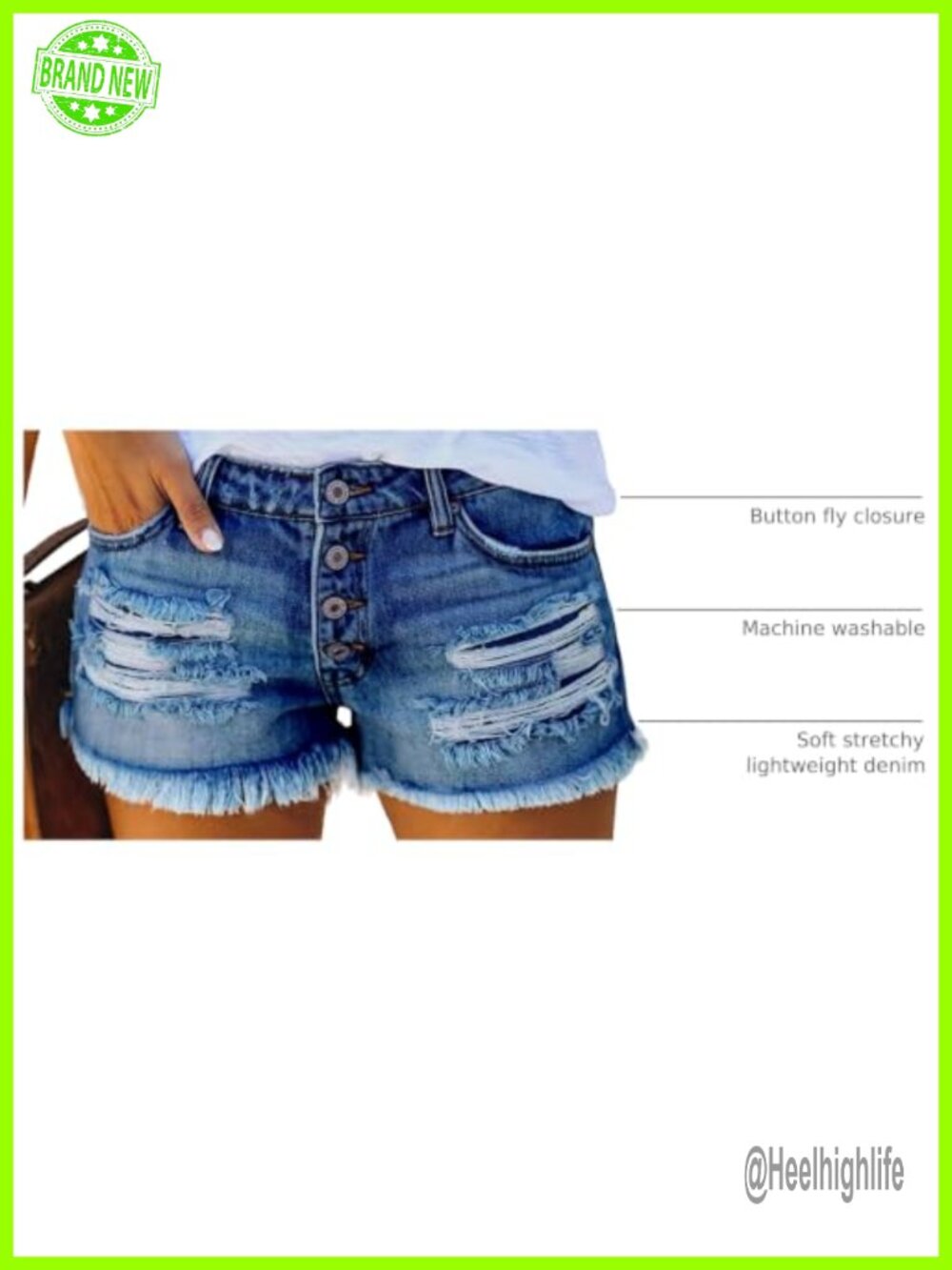 Women's Ripped Denim Jean Shorts Mid Rise Raw Hem Summer Casual - Picture 3 of 4